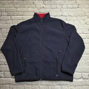 Tommy Hilfiger Fleece Jacket Womens Size XL Reversible Blue Red Ribbed Coat